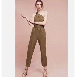 Anthropologie Maeve Verano Olive Green One Strap Jumpsuit size 14 MSRP: $148